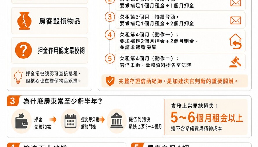 遇租霸至少虧半年！別再傻等押金扣完 房東必學「催告提告5步驟」自保