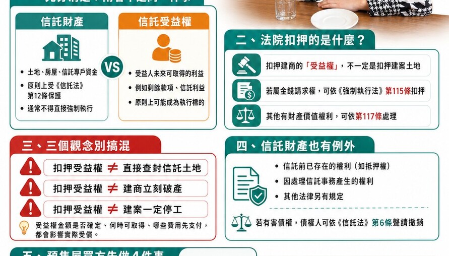 信託不是「免死金牌」！建商受益權遭法院扣押，買預售屋要注意什麼？