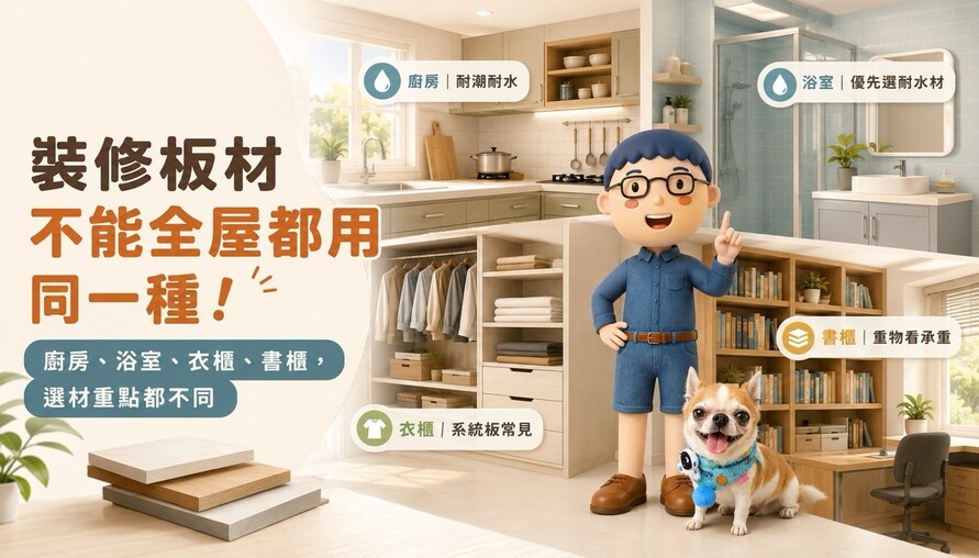 裝修板材怎麼選？廚房、浴室、衣櫃、書櫃不能全部用同一種