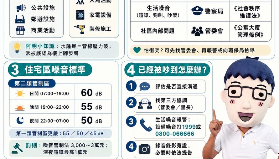 千金買厝，萬金買厝邊！阿明教你對付惡鄰噪音全攻略 懶人包》住宅噪音全攻略：法規、檢舉、自保一次看懂