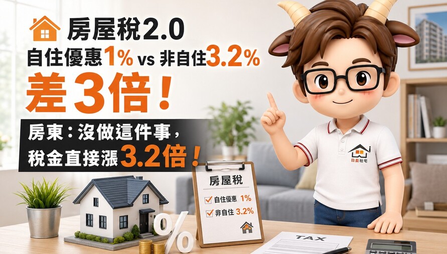 房屋稅2.0自住優惠1% vs 非自住3.2%差3倍！房東：沒做這件事，稅金直接漲3.2倍！