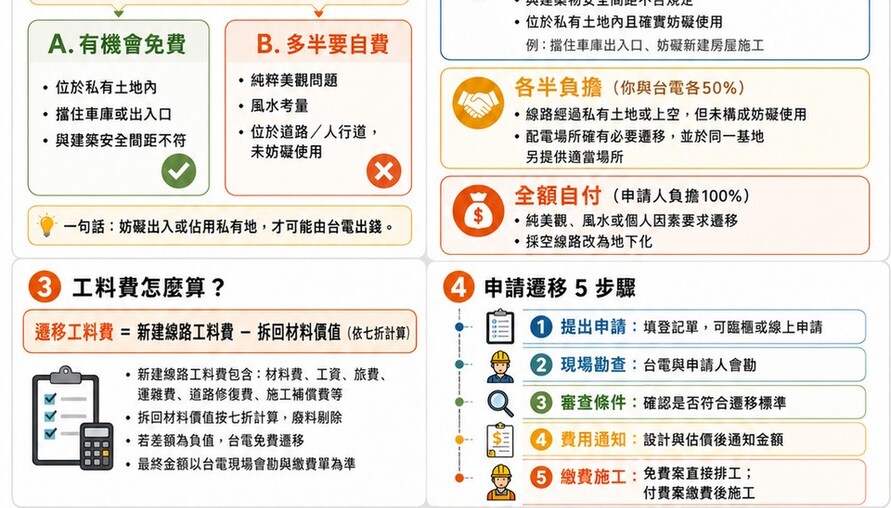 懶人包》家門前有電線桿怎麼辦？台電申請遷移「免費、各半、全額」一次看懂
