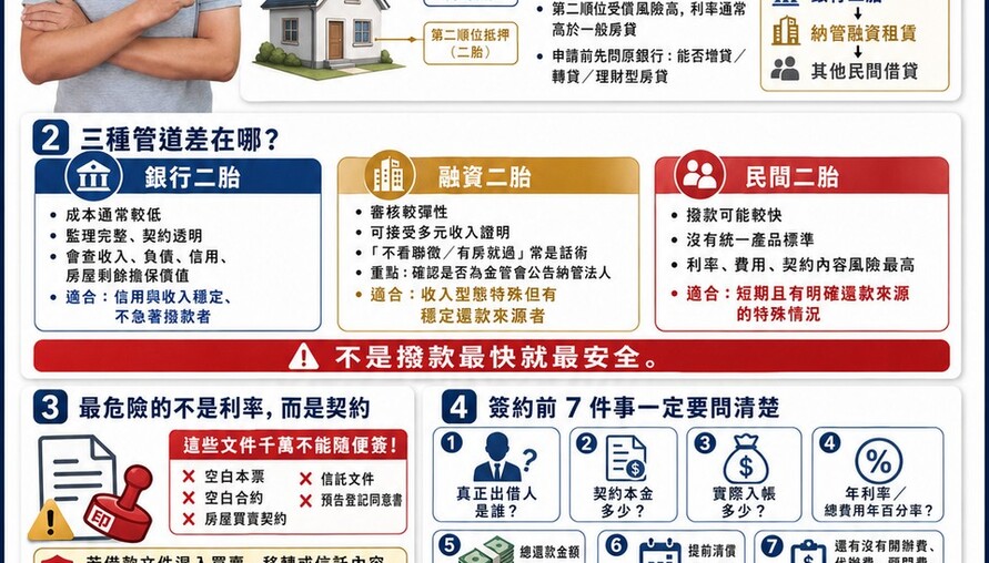 房屋二胎怎麼借最安全？銀行、融資、民間3管道一次看　簽錯契約恐連房子都保不住