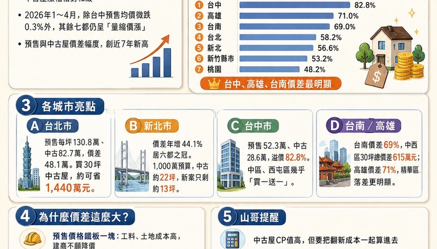 山哥看房市》預售與中古屋價差創七年新高！現在買中古屋「CP值」在歷史高點