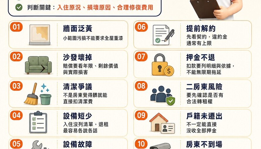 房東房客點交10大糾紛！牆面、沙發、清潔最容易吵　押金不是想扣就能扣