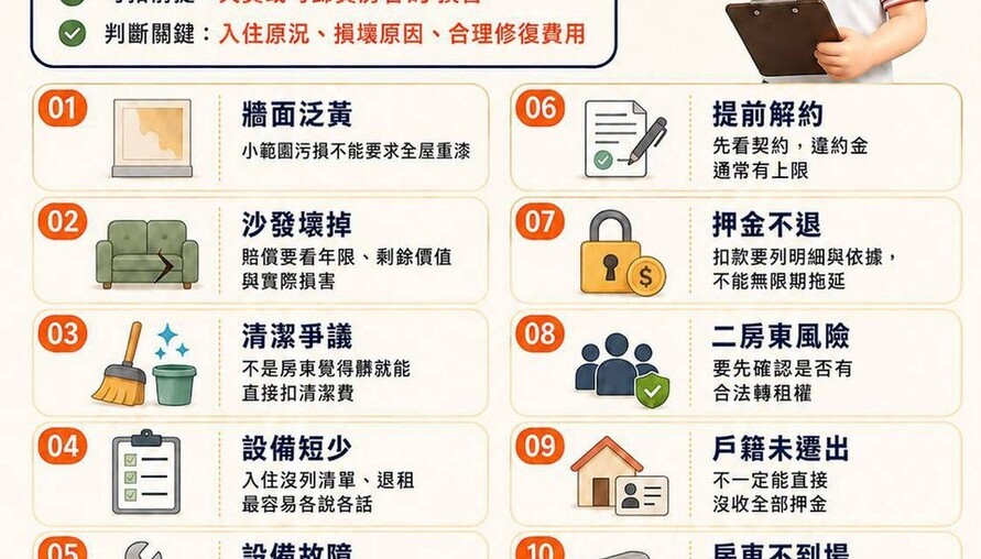 房東房客點交10大糾紛！牆面、沙發、清潔最容易吵　押金不是想扣就能扣