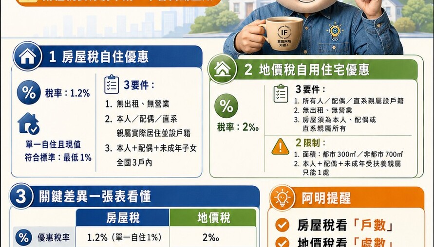 房屋稅、地價稅自住優惠差很大！別傻傻分不清，申請錯了荷包大失血