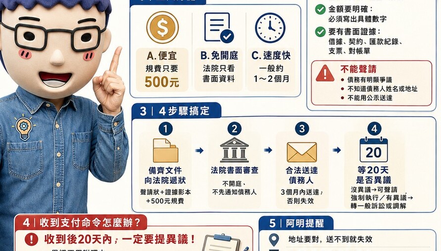 支付命令免驚！欠錢不還免跑法院，500元就能搞定！阿明教你討債不求人