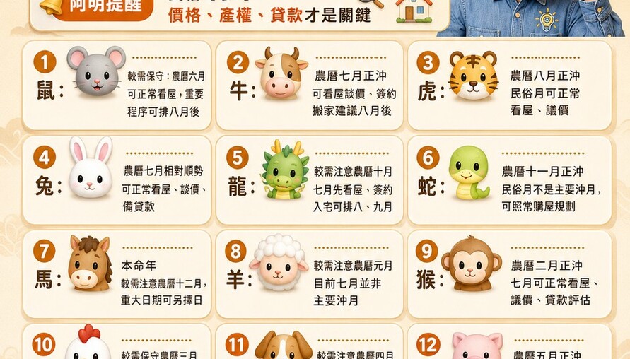 2026民俗月買房懶人包》12生肖看屋提醒一次看　阿明：民俗可參考，價格、產權、貸款才是關鍵