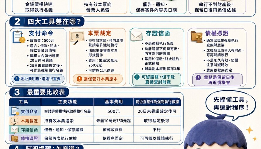 欠錢不還別只想到提告！支付命令、本票裁定、存證信函、債權憑證　阿明一次幫你搞懂