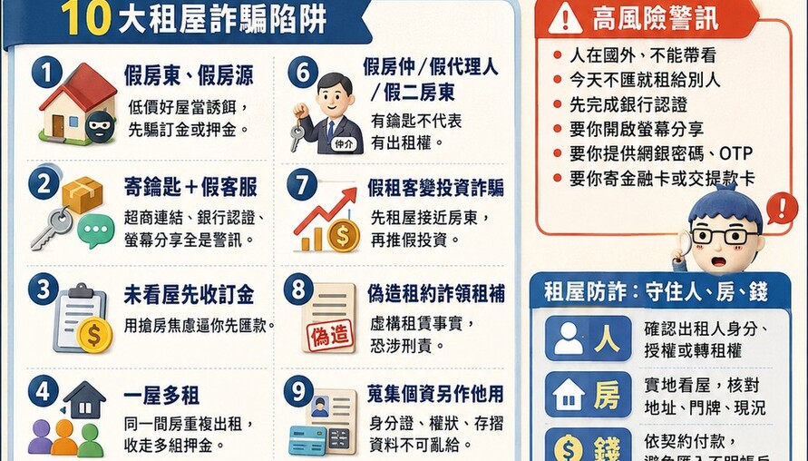 租屋詐騙又變形！「寄鑰匙＋假客服」2026竄起　假房東、一屋多租、假租約10大陷阱