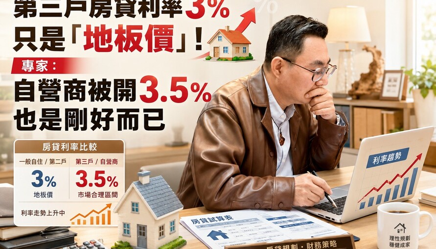 第三戶房貸利率3%只是「地板價」！專家：自營商被開3.5%也是剛好而已