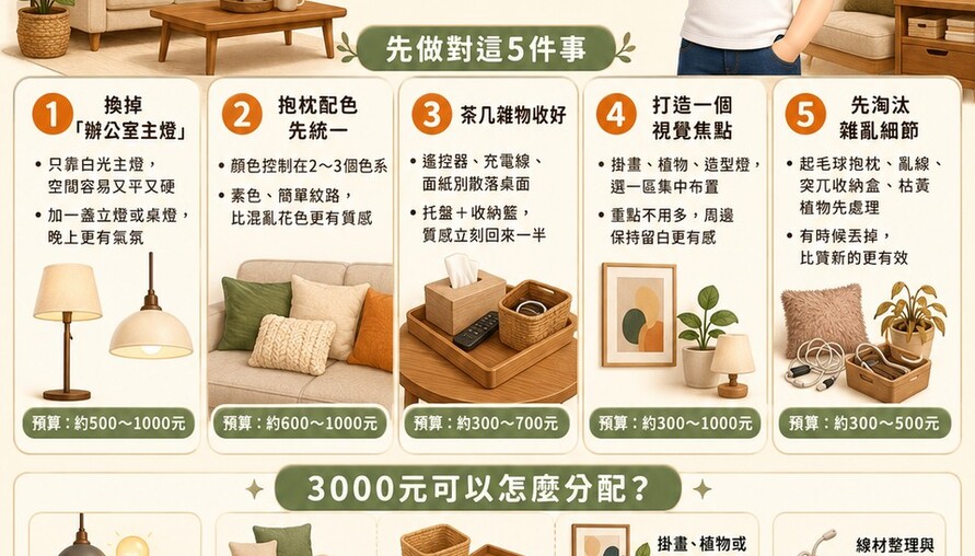 預算只有3000元，客廳也能有感升級！小編：租屋族不用換家具，先改這5個地方