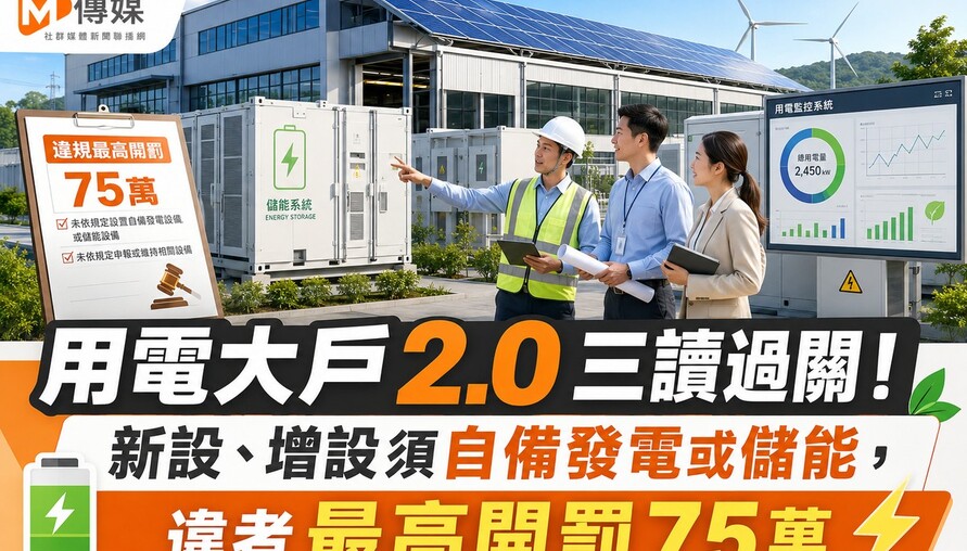 用電大戶2.0三讀過關！新設、增設須自備發電或儲能，違者最高開罰75萬