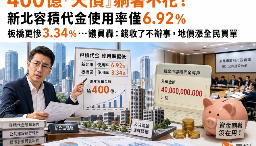 400億「天價」躺著不花！新北容積代金使用率僅6.92％ 板橋更慘3.34％…議員轟：錢收了不辦事，地價漲全民買單