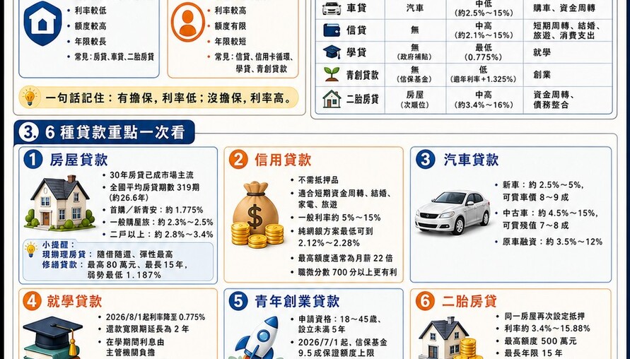 買房、買車、結婚、創業、繳學費⋯⋯資金缺口該用哪種貸款？阿明一張表幫你一次搞懂