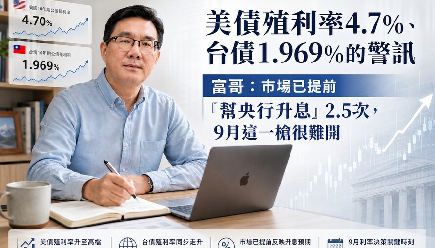 美債殖利率4.7%、台債1.969%的警訊 富哥：市場已提前「幫央行升息」2.5次，9月這一槍很難開