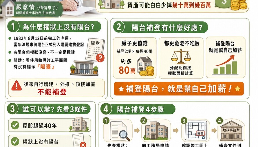 權狀上消失的陽台，情情教你怎麼找回來！符合這條件，補登坪數就是幫自己加薪