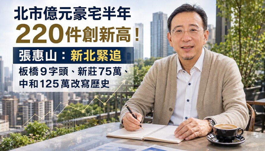 北市億元豪宅半年220件創新高！張惠山：新北緊追 板橋9字頭、新莊75萬、中和125萬改寫歷史