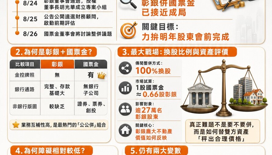 彰銀併國票金「公公併」正式鳴槍起跑！換股比例成最大看點 27萬股東權益繫於「不動產價值」