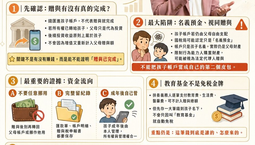 贈與完成後代操投資，收益不算二次贈與！情情帶你看懂陳幸妤2300萬教育基金稅務關鍵