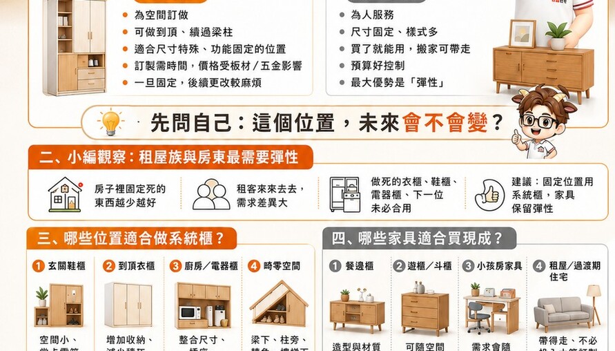 系統櫃 vs 現成家具，該怎麼選？小編教你用「會不會變」來決定