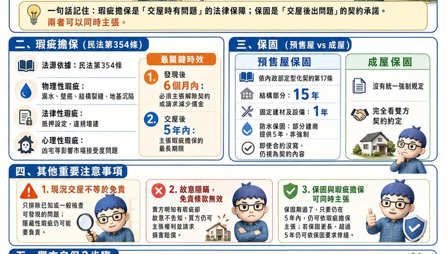 瑕疵擔保 vs 保固 懶人包》交屋後房子有問題，該找誰負責？