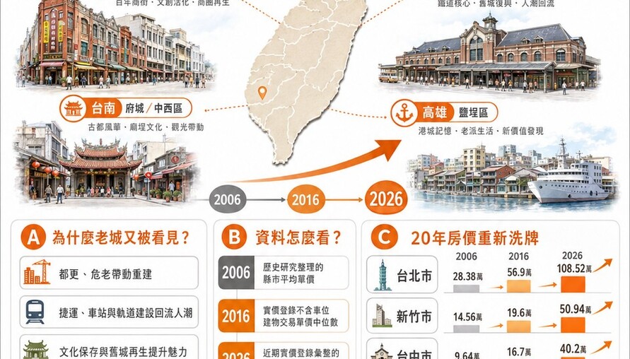 穿越20年看台灣老城！從台北西區到府城、鹽埕　2006、2016、2026房價軌跡一次看