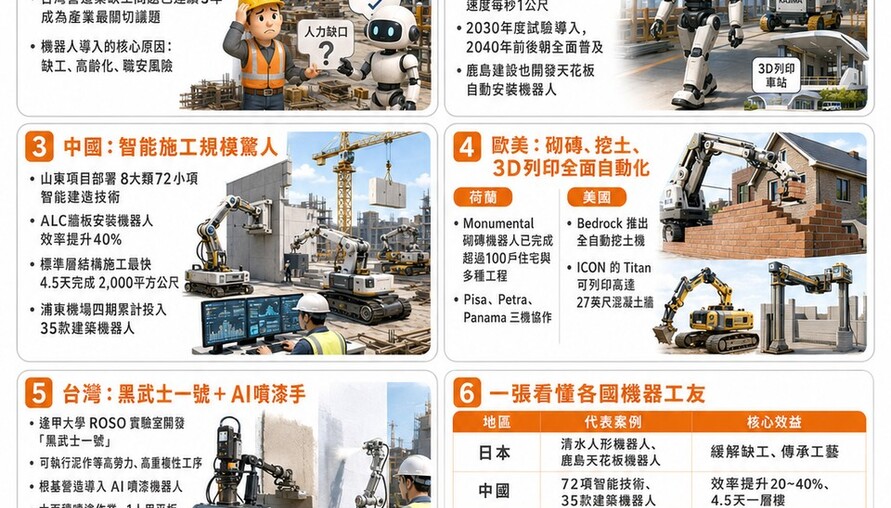 缺工海嘯席捲全球！機器人正式進駐工地 從日本「人形工頭」到台灣「AI噴漆手」，建築業迎來「鋼鐵軍團」