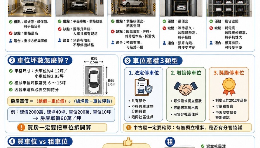 車位怎麼挑？平面、機械、坡道式優缺點一次看懂！首購族必收買車位指南