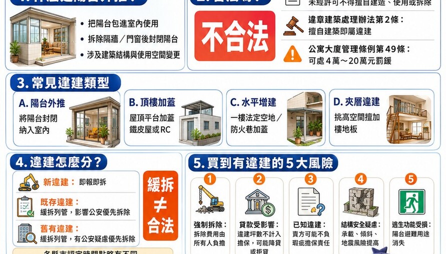 陽台外推合法嗎？常見違建類型＋買房風險一次看懂！