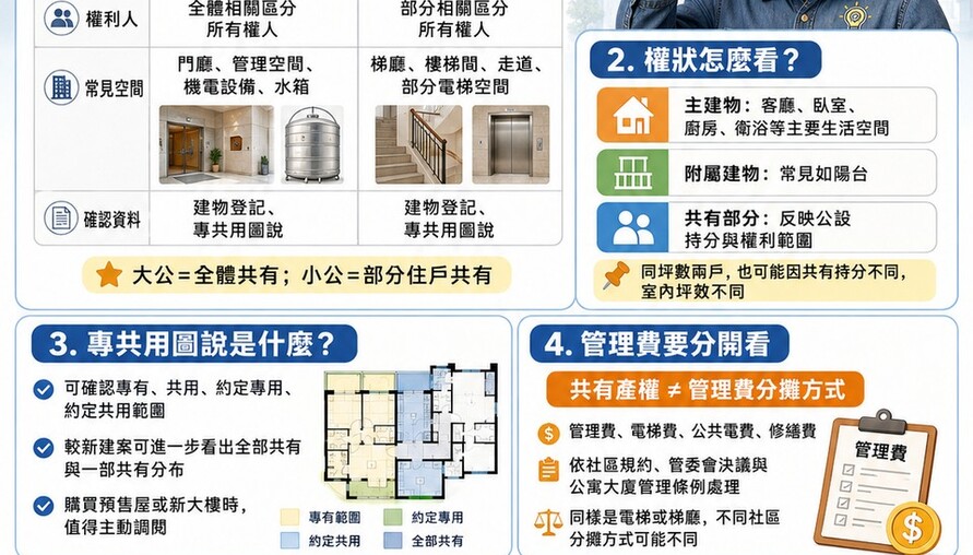 買房公設一次看懂　大公、小公差在共有範圍　權狀持分與管理費分開看