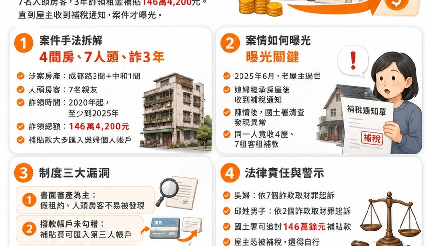假租約詐領146萬租金補貼！萬華阿婆用7人頭騙3年 直到屋主「被補稅」才曝光