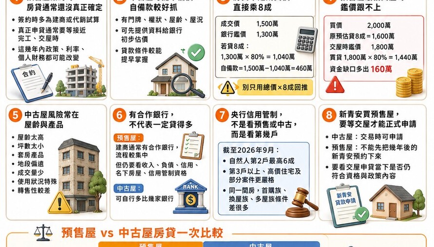 預售屋、中古屋房貸差很大　買房前先搞懂8件事　別到交屋才發現自備款不夠