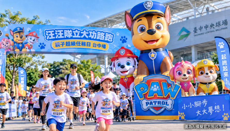 汪汪隊真的來了！6公尺巨型阿奇現身台中　5000親子中央公園跑起來