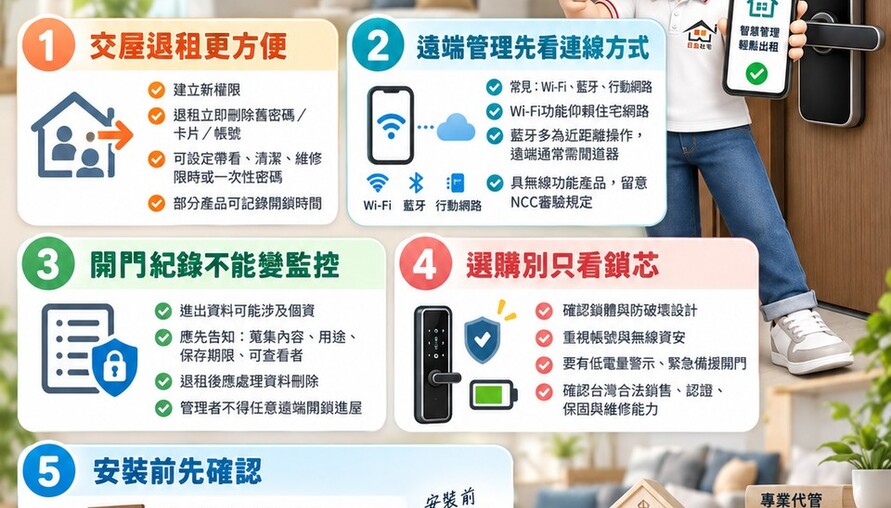 租屋裝電子鎖懶人包｜房東、包租代管先看懂權限、資安與維修4大重點