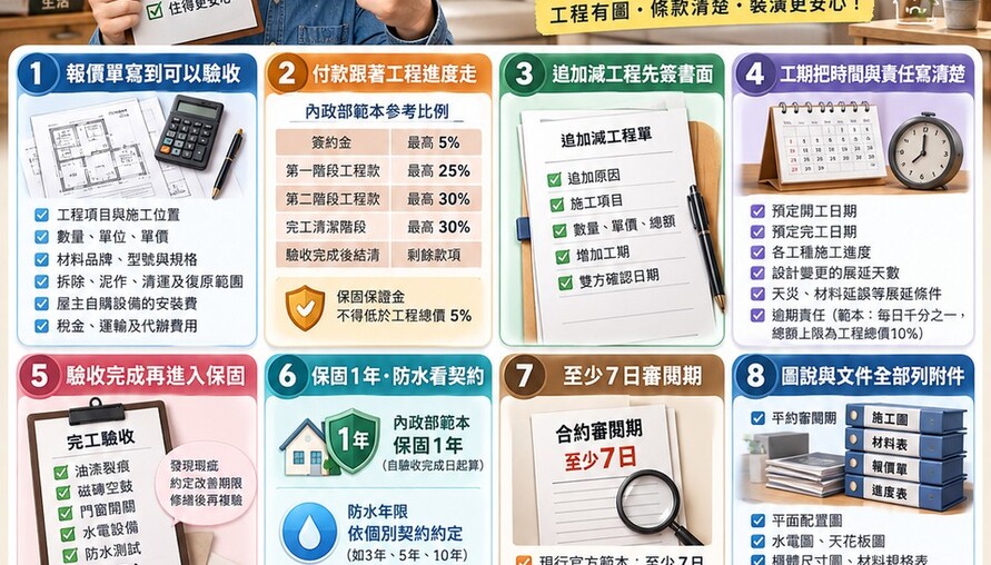 裝潢合約簽約懶人包｜報價單、付款節點、工期與保固一次看懂