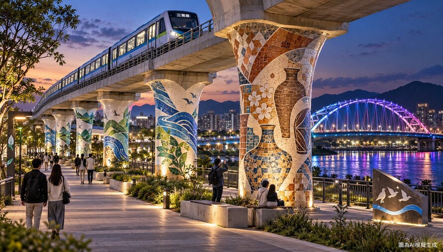 三鶯線變身城市藝廊！中秋4晚跨河燈光秀　鶯歌彩繪墩柱也亮相