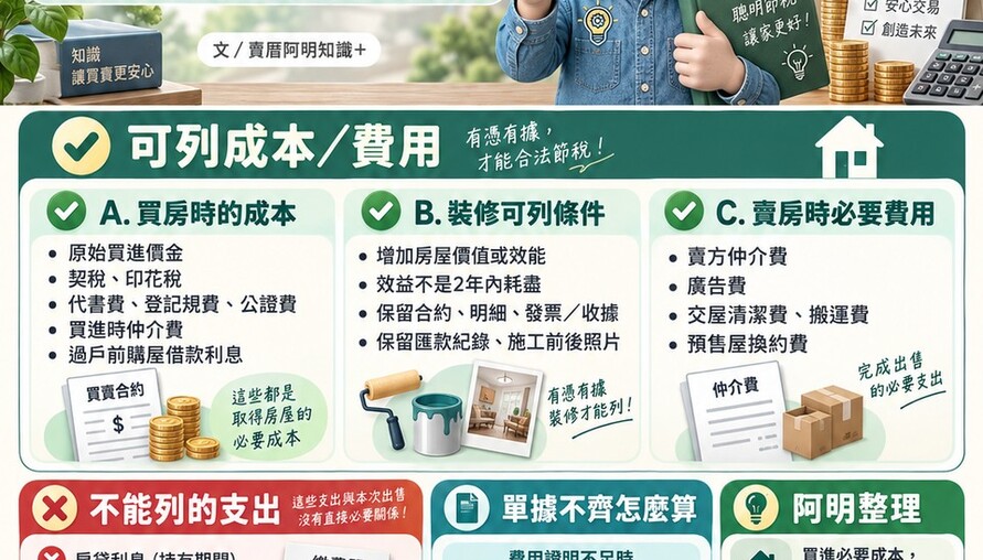 房地合一稅哪些錢能扣？仲介、裝修可以　房貸利息、管理費踩線就被剔除