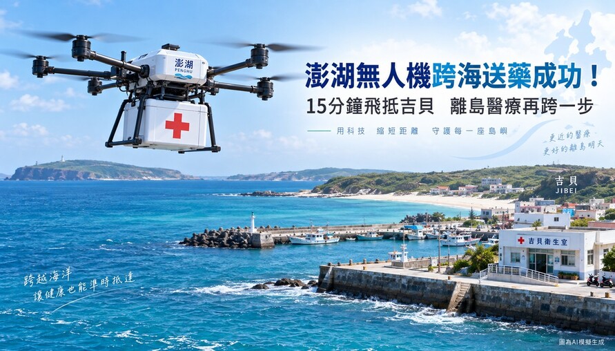 澎湖無人機跨海送藥成功！15分鐘飛抵吉貝　離島醫療再跨一步