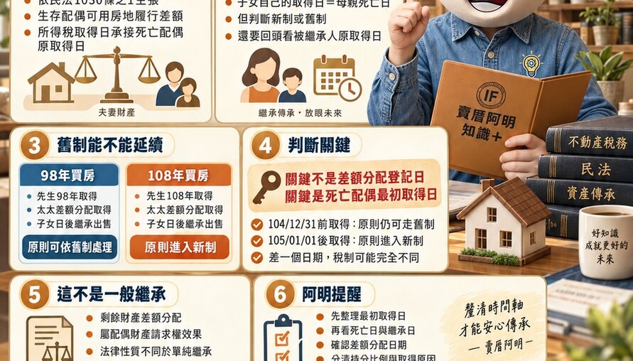剩餘財產差額分配取得房地懶人包｜下一代繼承出售　新制舊制看最初取得日 賣厝阿明 知識＋