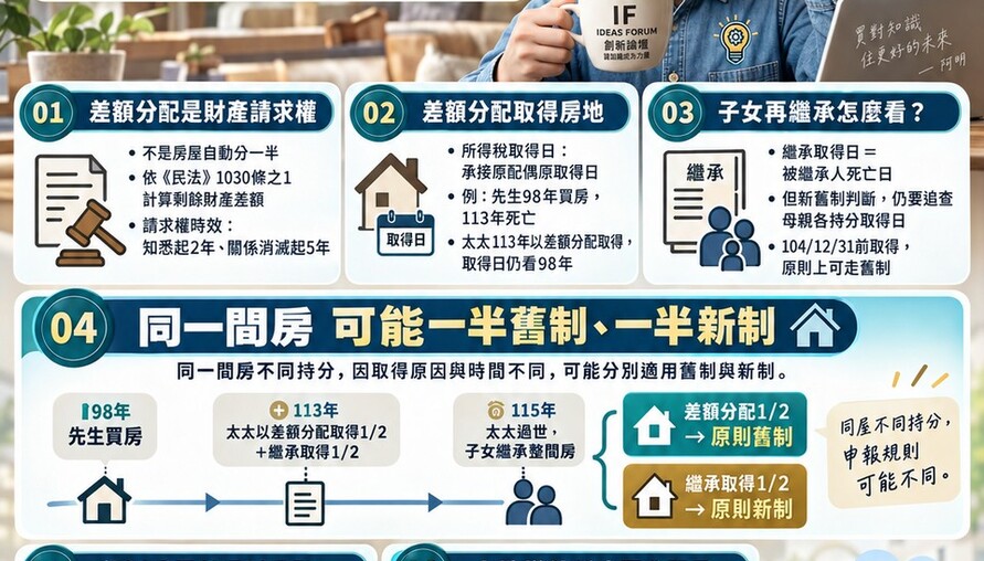夫妻剩餘財產分配房地藏稅務關鍵！子女繼承出售　同一間房可能分屬新舊制 賣厝阿明 知識＋