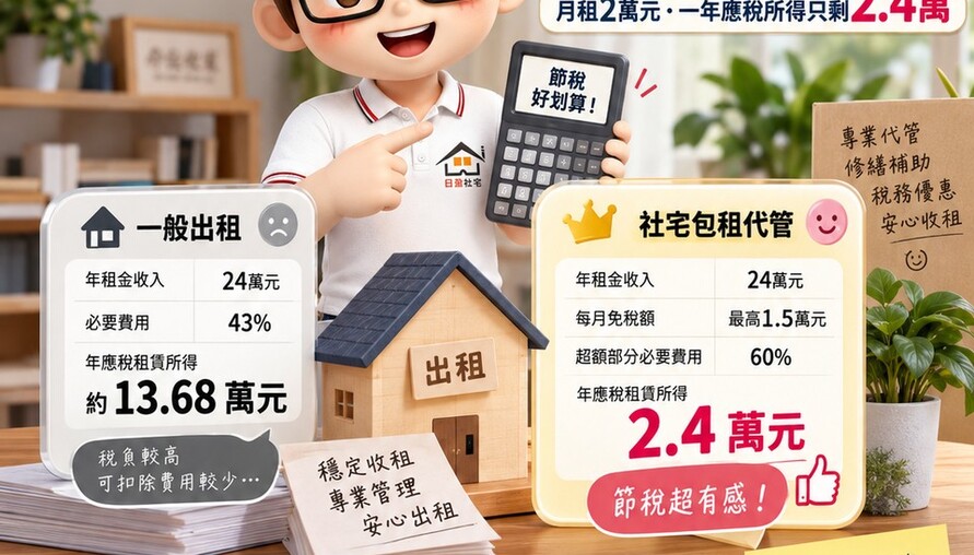 加入包租代管能省多少稅｜月租2萬元一年應稅所得只剩2.4萬.