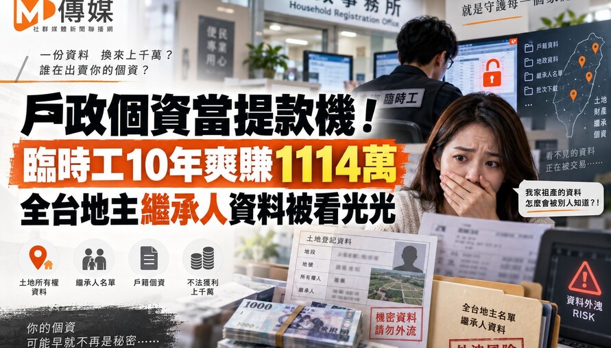 戶政個資當提款機！臨時工10年爽賺1114萬 全台地主繼承人資料被看光光