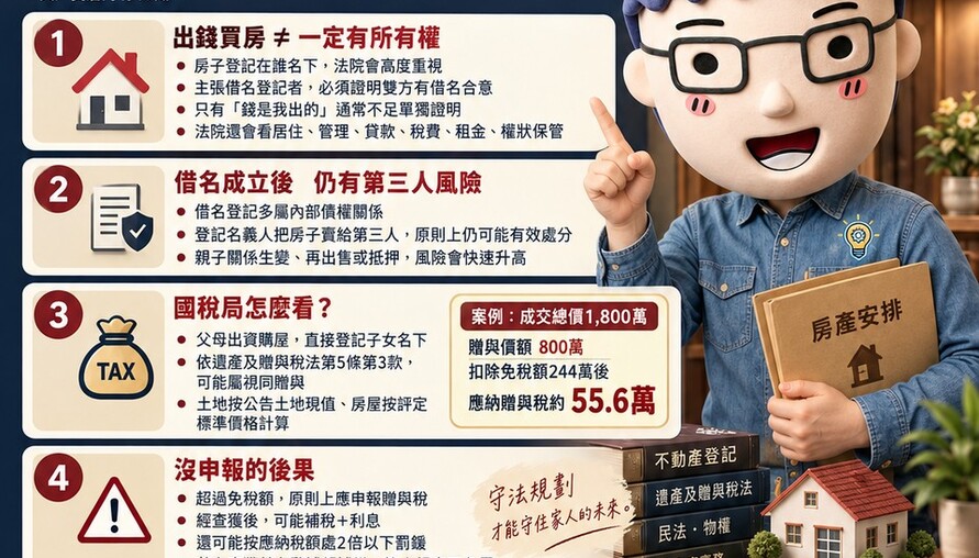 爸媽出錢買房登記孩子名下懶人包｜借名登記舉證不足　房子拿不回還可能補贈與稅