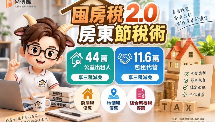 囤房稅2.0房東節稅術｜44萬公益出租人＋11.6萬包租代管　三稅優惠一次看