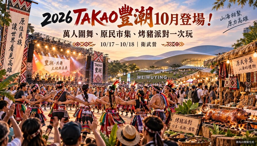 南台灣原民盛事10月登場！「2026 TAKAO豐潮」萬人圍舞、市集、烤豬派對一次玩