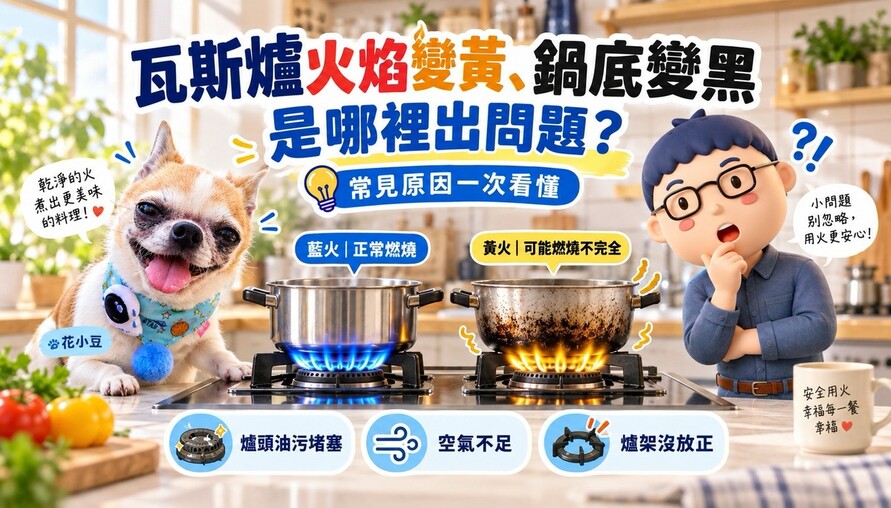 瓦斯爐火焰變黃、鍋底變黑，是哪裡出問題？常見原因一次看懂