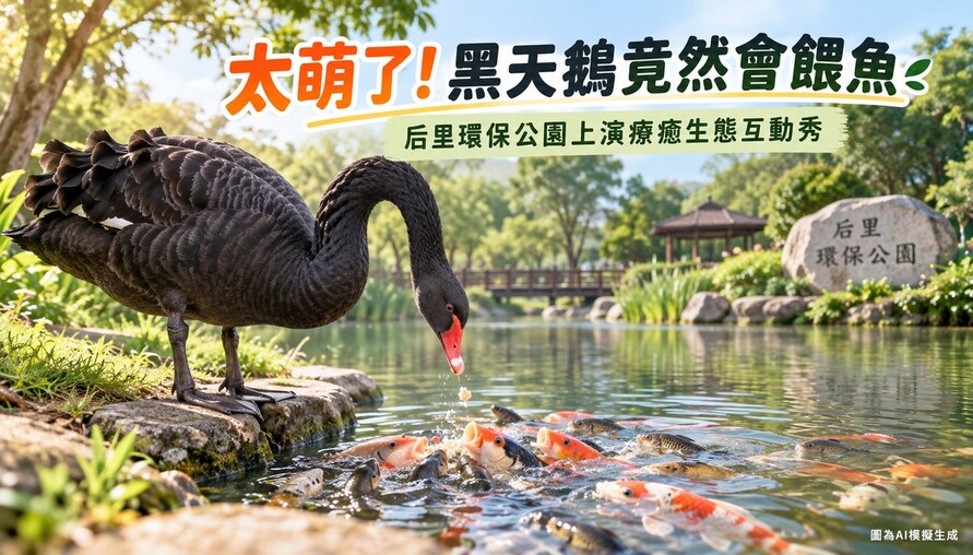 太療癒！后里環保公園黑天鵝竟會「餵魚」　超萌互動畫面成新亮點