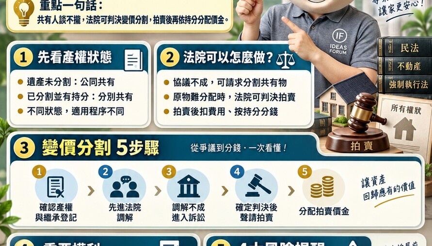 變價分割 | 祖產繼承後，有人堅持不賣！法院讓房子拍賣、繼承人按持分分錢